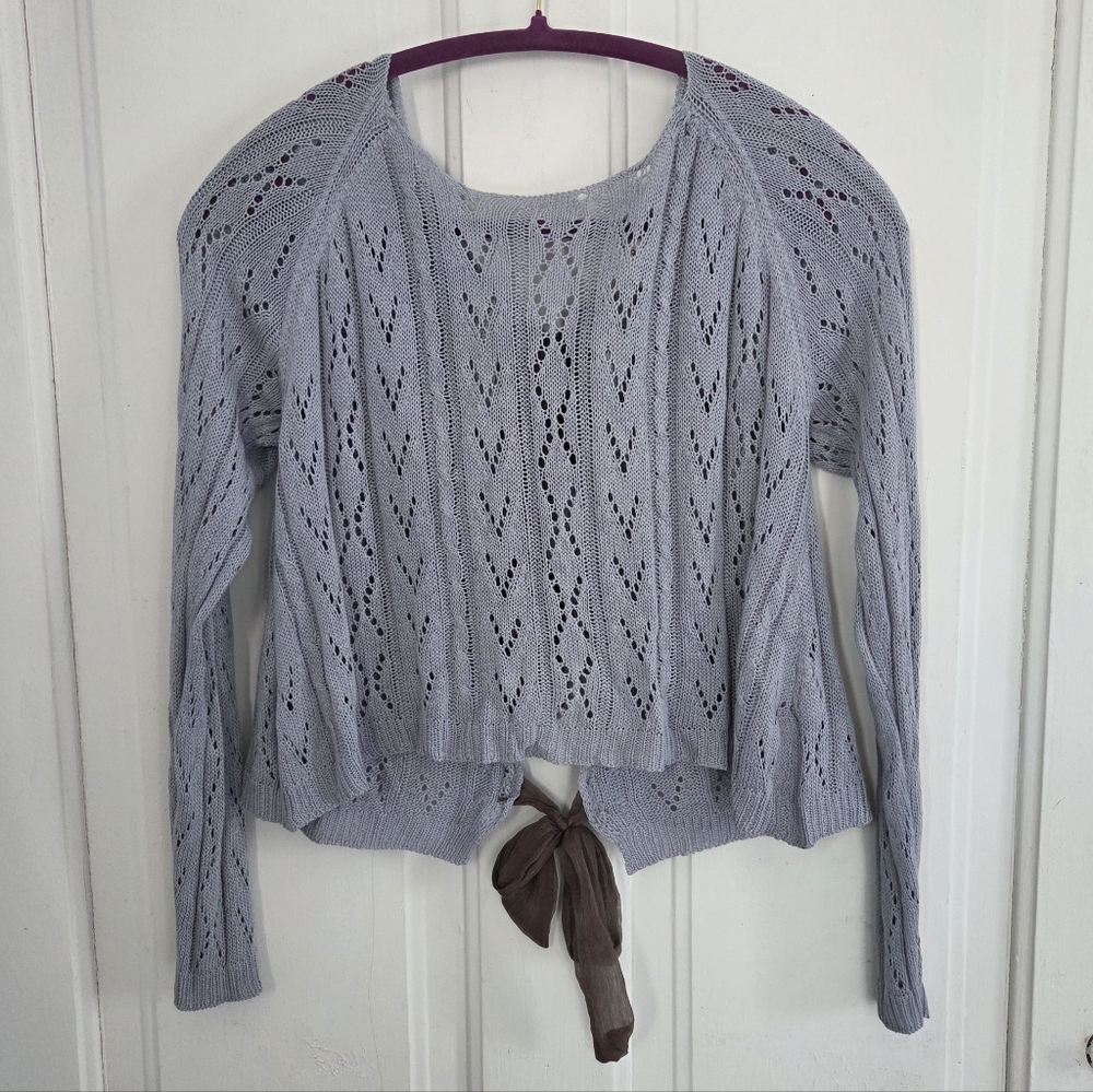 Anthropologie Ryu Grey Knit Tie Back Sweater